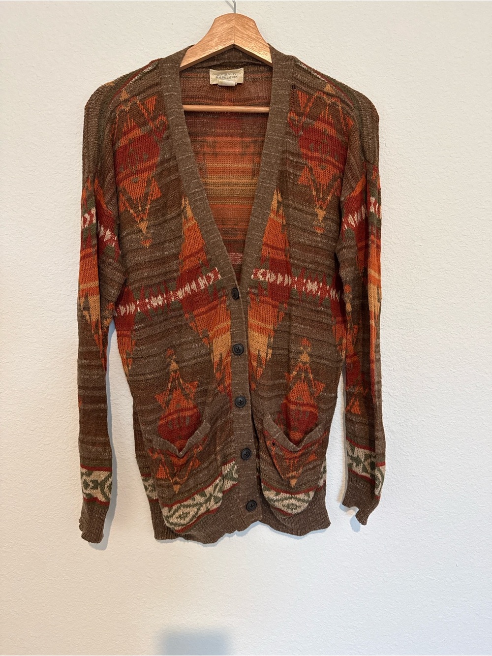 Denim & Supply Ralph Lauren Brown Aztec Knit Cardigan with Orange Accents